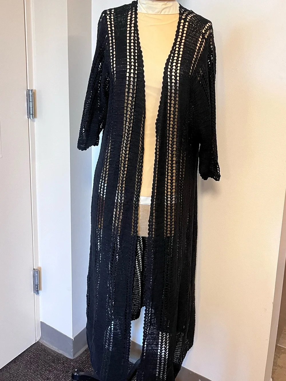 Long Black Crochet cardigan